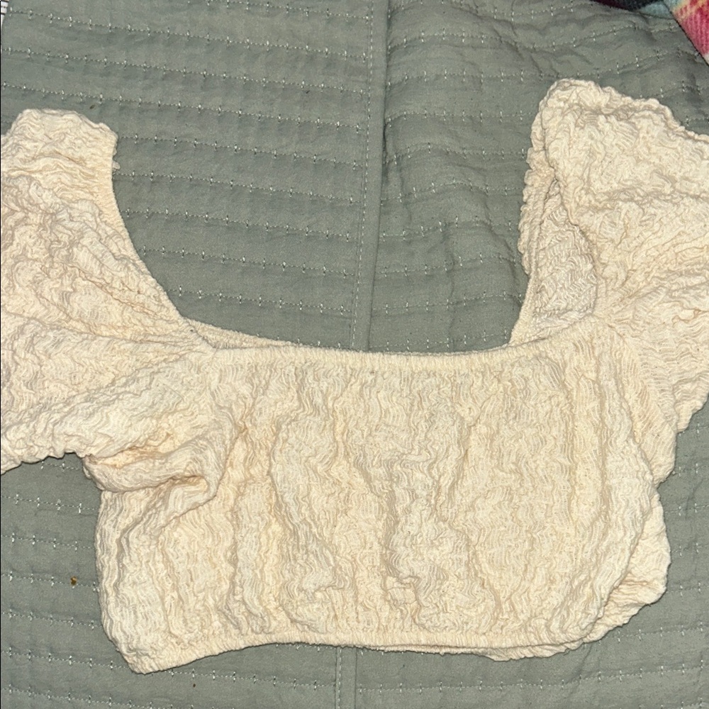 Zara Cream Textured Crop Top
